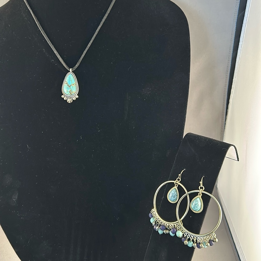 West & co Leather Strap Necklace and Earrings